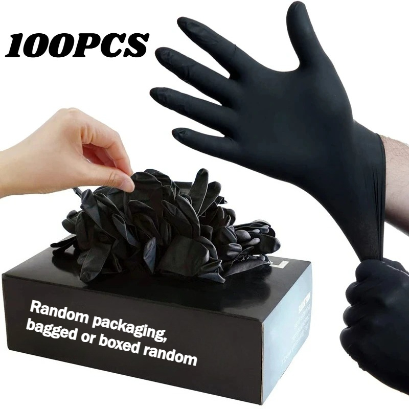 Nitrile Mechanic Glove - 100PCS Black Nitrile Disposable Gloves for